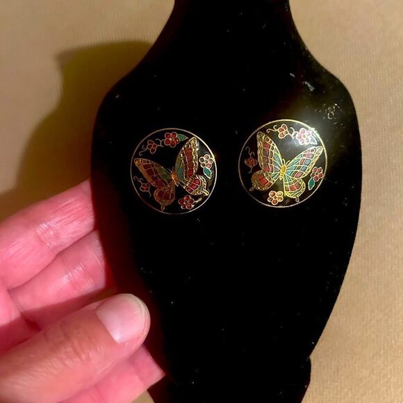 80’s vintage cloisonne butterfly earrings - Picture 1 of 4